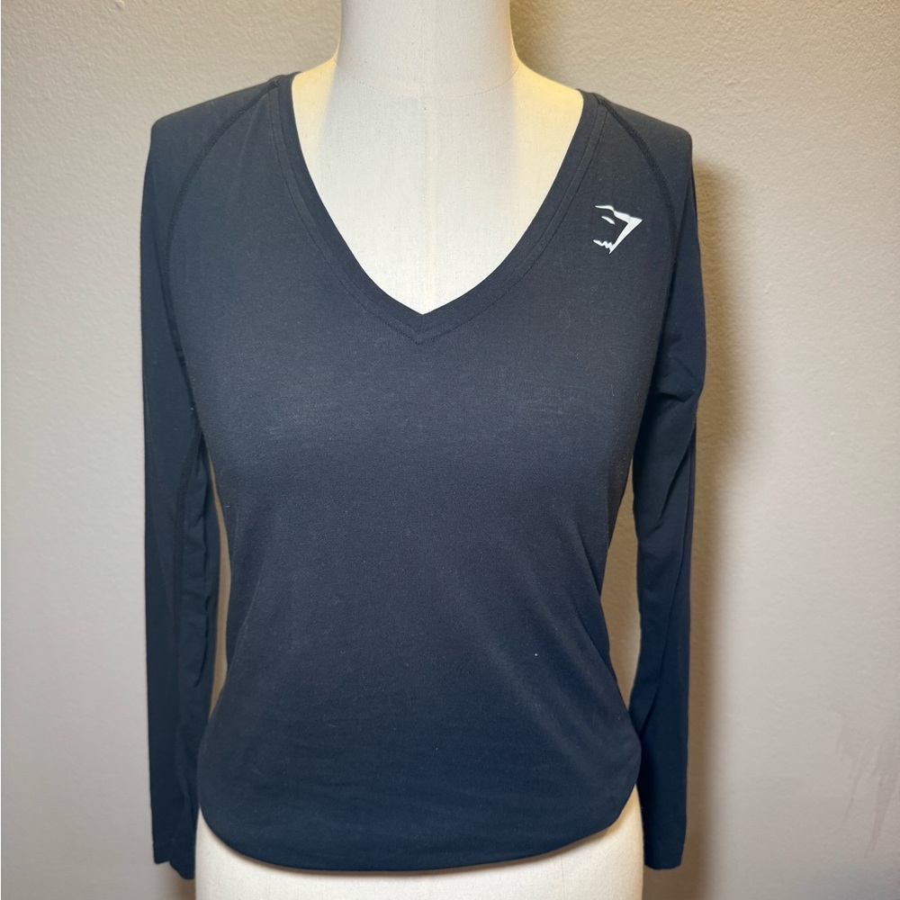 GYMSHARK- Dark Navy V-Neck Long Sleeve Top